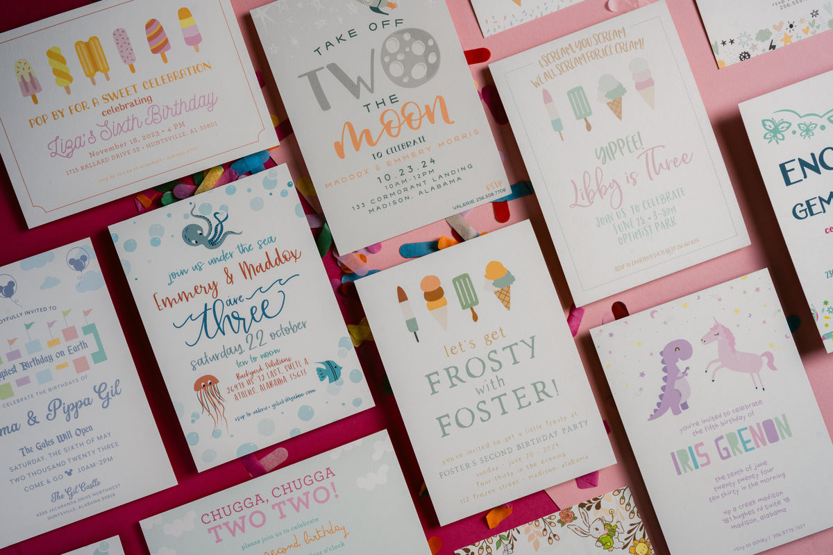 custom birthday party invitations from Salt + Paperie