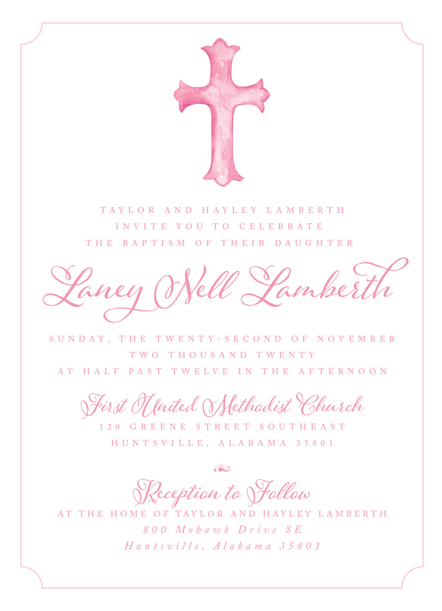 Watercolor Cross Christening Invitation